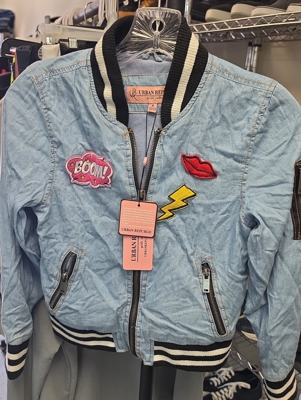 Urban Republic Light Blue Denim Patch Bomber Jacket